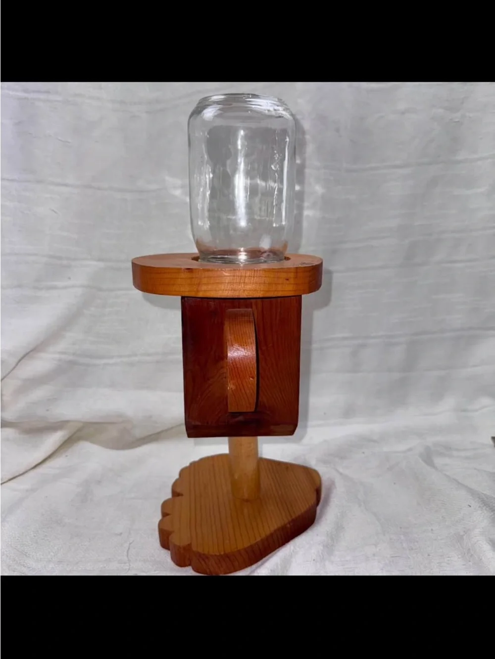 Vintage Hand Made Country Bumpkin Wooden Nut/Candy Dispenser with Jar